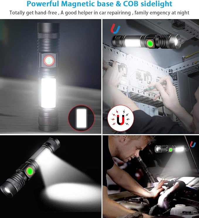 Hoxida Flashlight USB Rechargeable, Magnetic LED Flashlight, Super Bright LED Tactical Flashlight