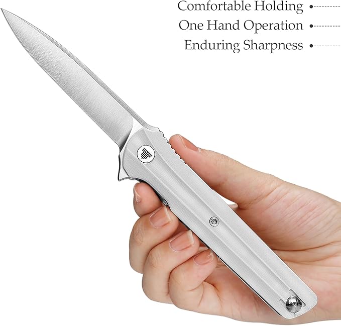 EDC Pocket Knife for Men,Folding Knives with Reversible Clip,Liner Lock 3.4'' Satin 14C28N Steel