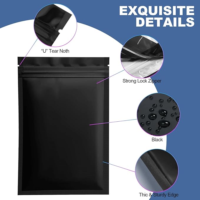 100 Pack Smell Proof Mylar Bags for Food Storage - 5.5 x 7.8 Inch Resealable Packaging Pouch Bags