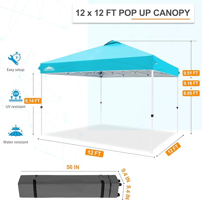 EAGLE PEAK Pop Up Canopy Tent with Wheeled Carry Bag, 8 Stakes, 4 Ropes, 4 Weight Bags, Easy Set Up