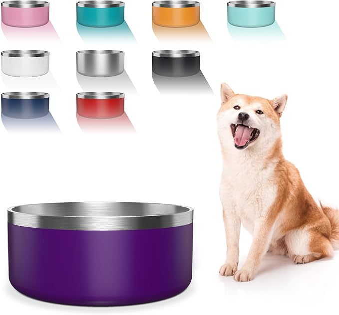 Dog Bowl, Stainless Steel Dog Food and Water Bowl with Non Slip Quiet Bottom, Easy to Clean