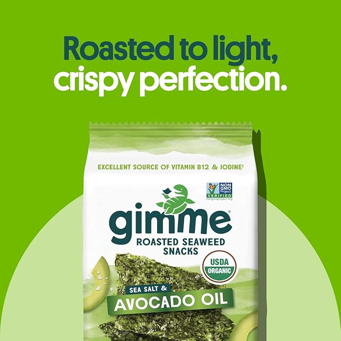 Gimme Seaweed Organic Premium Roasted Seaweed Snacks, Sea Salt & Avocado Oil, 6 Count, Keto, Vegan