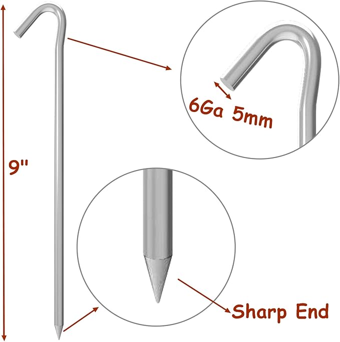 MySit 9" Tent Stakes, Metal Inflatable Stakes 30 Pack, Heavy Duty Galvanized Tent Stakes Metal