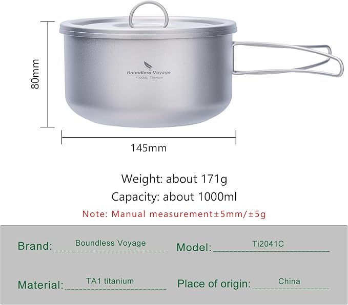Boundless Voyage Titanium Pot Multifunctional Cooker Ultralight Camping Pot with Handle & Lid