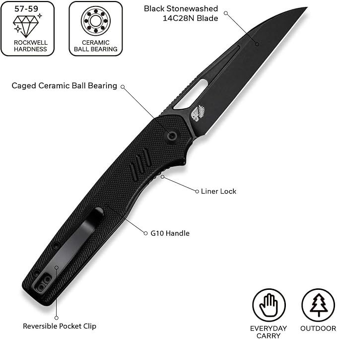 CIVIVI Guile Pocket Knife, Folding Knife for EDC, 3.25" Swedish 14C28N Blade G10 Handle with