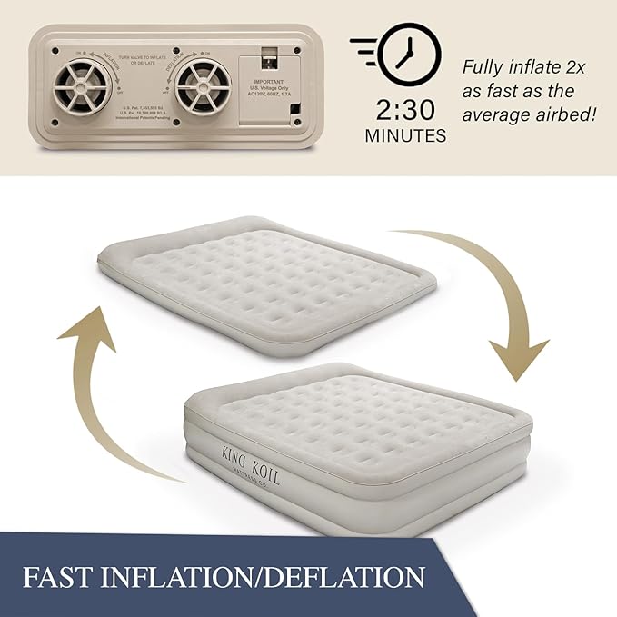 King Koil Luxury California King Air Mattress with Built-in Pump for Home, Camping & Guests