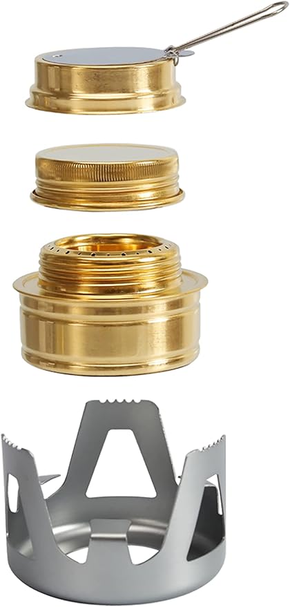 Mini Alcohol Backpacking Stove, Lightweight Brass Spirit Burner with Aluminium Stand for Camping