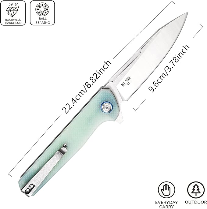 Sitivien ST135 Folding Knife,D2 Steel Blade G10 Handle Outdoor EDC Knife for Hunting Fishing