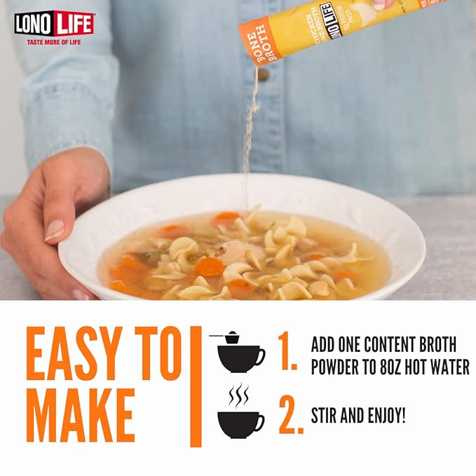 LonoLife Reduced Sodium Chicken Bone Broth Powder Mix | 10g Protein | Collagen-Rich, Keto & Paleo