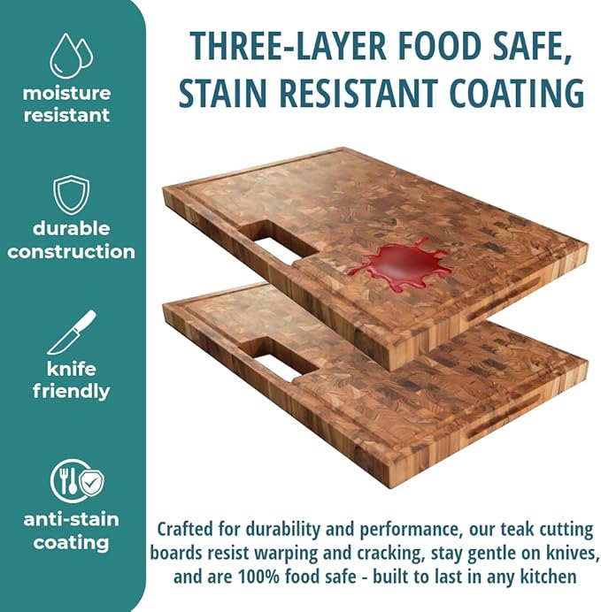 EcoDecors, Teak End Grain Cutting Board 29"x18", Solid FSC Teakwood Carving Board with Juice