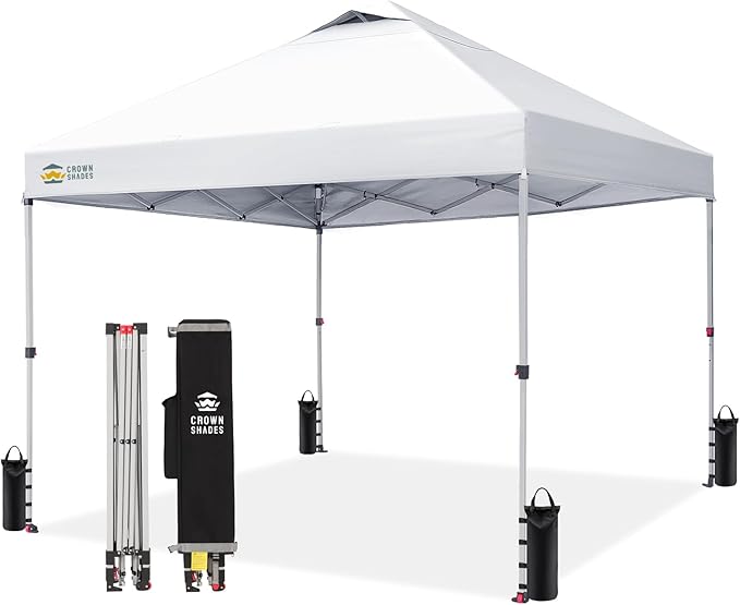 CROWN SHADES 10x10 Pop Up Canopy - Beach Tent with One Push Setup - Easy Outdoor Sun Shade for