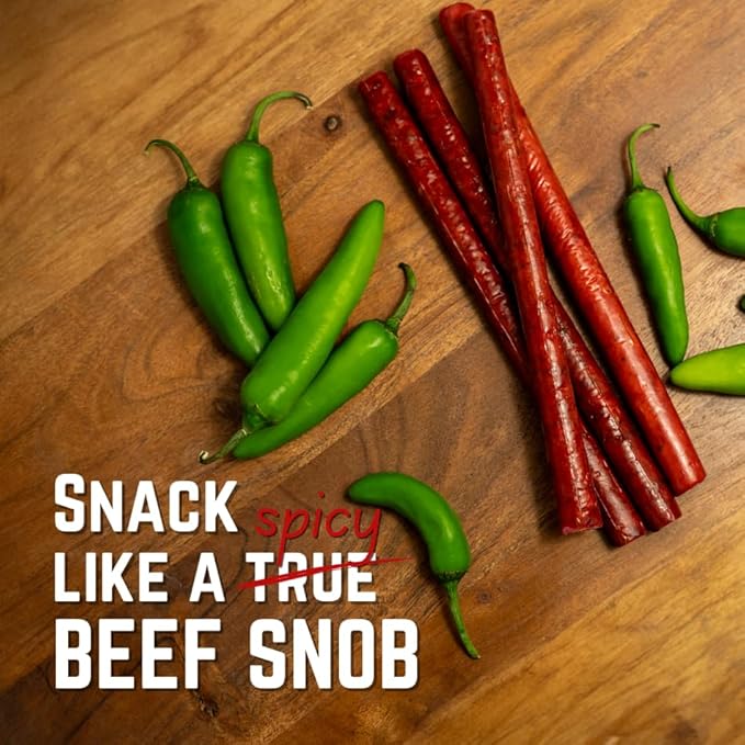 Beef Snob Snack Sticks - Jalapeño Flavor - 1 Ounce Snack - 20 Meat Sticks Per Box - High Protein