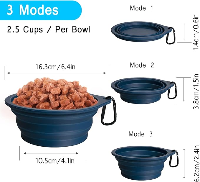 PetBonus 2-Pack Silicone Collapsible Dog Bowls, BPA Free Dishwasher Safe, Portable Foldable