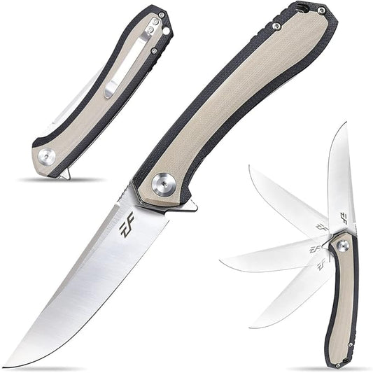 Eafengrow EF947 EDC D2 Folding Knife, G10 Handle Ball Bearing Folder with Locking Liner EDC Flipper