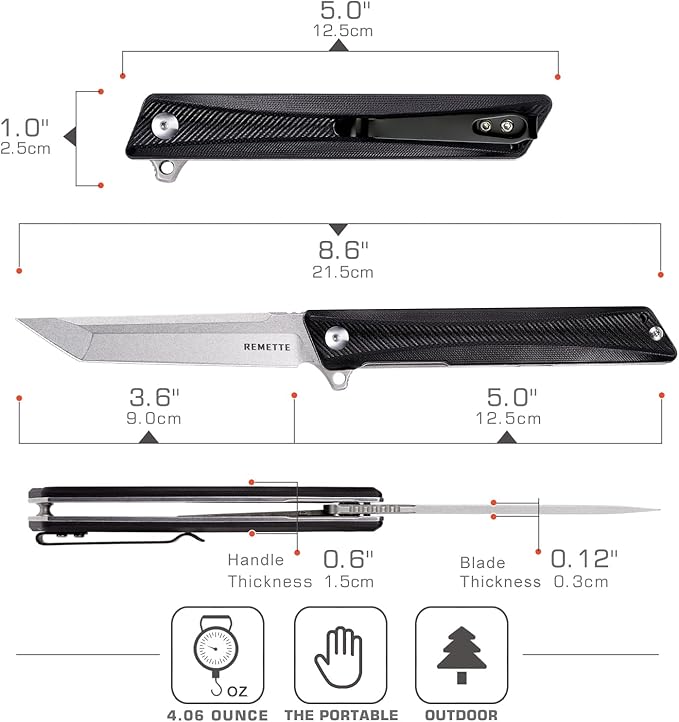 Pocket Knife GD22K, Flipper Open D2 Steel Tanto Folding knife with Durable G10 Handle,Men Women
