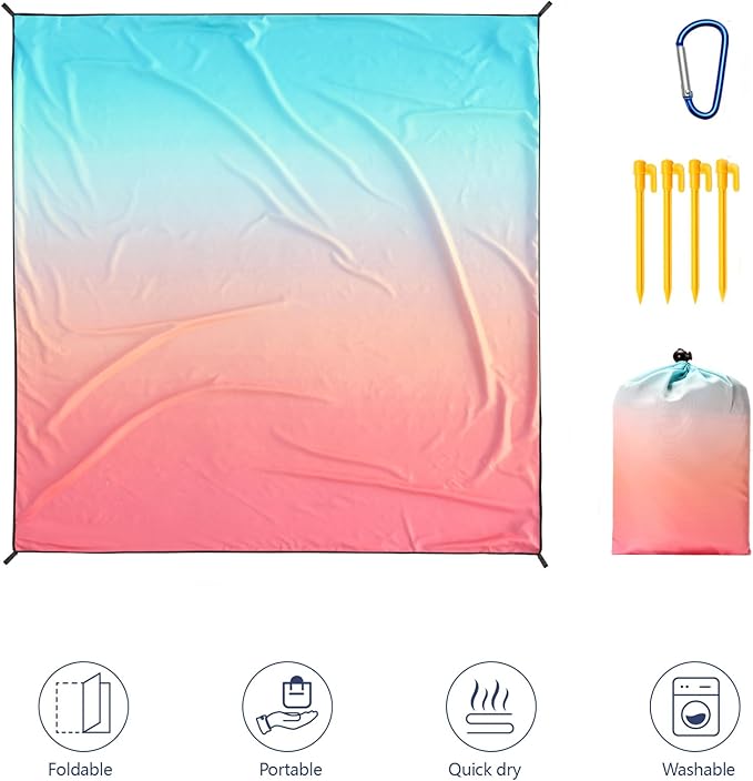 Beach Blanket Waterproof Sandproof Beach Mat 79" X 83"/10'x9'for 2-8 Adults Quick Drying Outdoor
