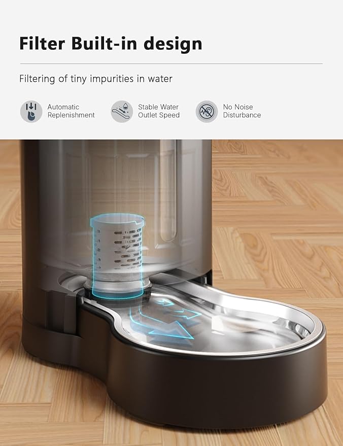 CZPET Automatic 4L Filter Dog and Cat Water Dispenser with Stainless Steel Bowl Gravity