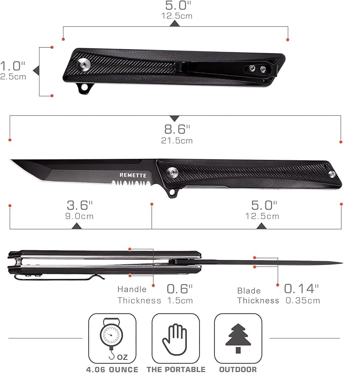 Pocket Knife GD22K, Flipper Open D2 Steel Tanto Folding knife with Durable G10 Handle,Men Women