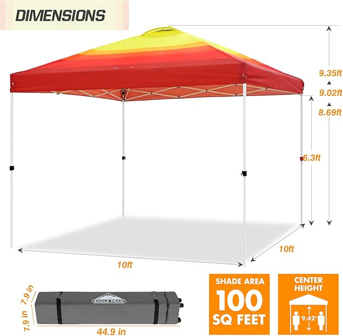 EAGLE PEAK Pop Up Canopy Tent with Wheeled Carry Bag, 8 Stakes, 4 Ropes, 4 Weight Bags, Easy Set Up