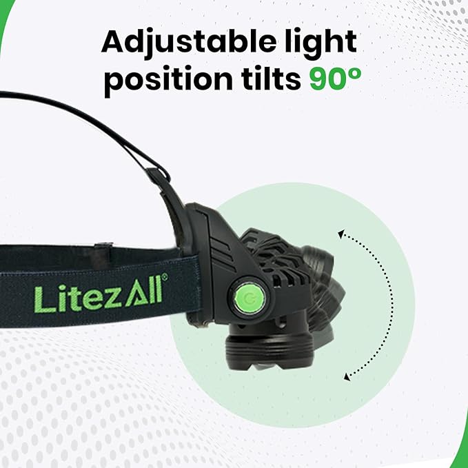 LitezAll LED Headlamp Work Light, 800 Lumen Adjustable Battery Powered Head lamp with 3 Modes