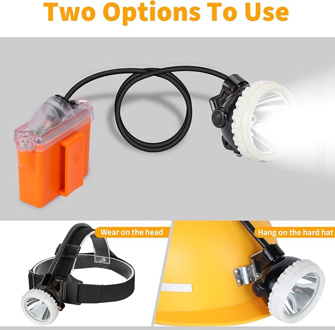 Super Bright Rechargeable Mining Headlamp, 1+2 LED Hard Hat Light, Waterproof & Explosion Proof