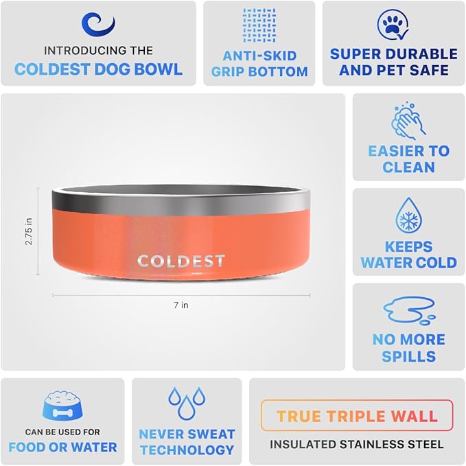 Coldest Dog Bowl - Anti Rust Metal, Non Slip, 3 Layers Insulated Stainless Steel Dog Bowls - Spill