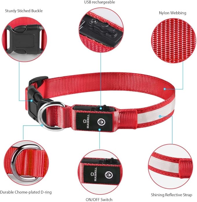 MASBRILL Light Up Dog Collars-LED Dog Collar Rechargeable Waterproof Lighted Dog Collar Night