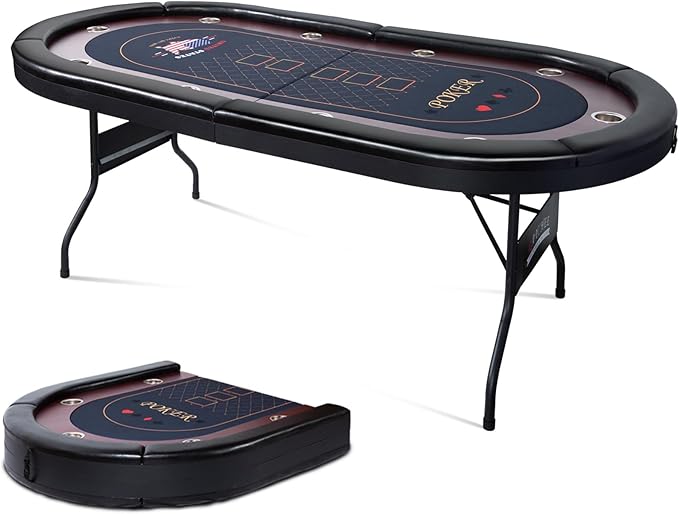 10 Player Foldable Poker Table, 86" Large Professional Folding Texas Holdem Poker Card Table
