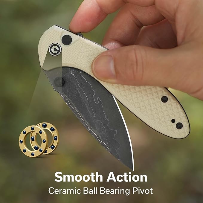 CIVIVI Faeger Pocket Folding Knife for EDC, 2.98" Damascus Blade G10 Handle, Reversible Clip for