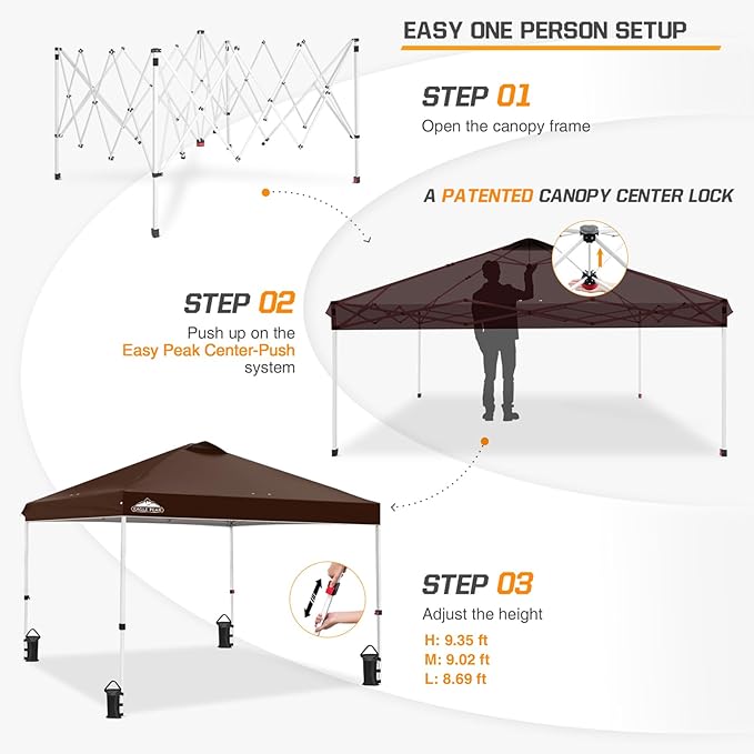 EAGLE PEAK Pop Up Canopy Tent with Wheeled Carry Bag, 8 Stakes, 4 Ropes, 4 Weight Bags, Easy Set Up