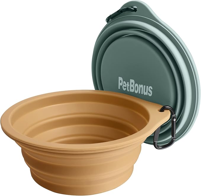 PetBonus 2-Pack Silicone Collapsible Dog Bowls, BPA Free Dishwasher Safe, Portable Foldable