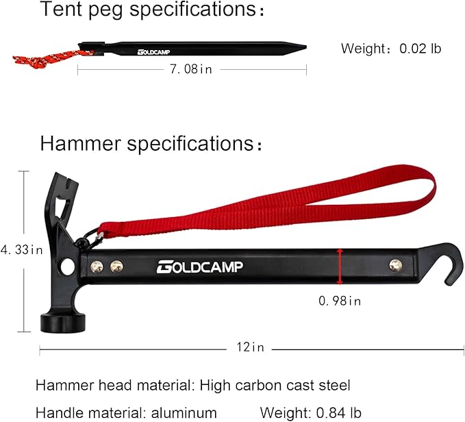 8 Pack Tent Stakes and Hammer with Canvas Storage Bag, Heavy Duty Camping Stakes for Outdoor Tent &