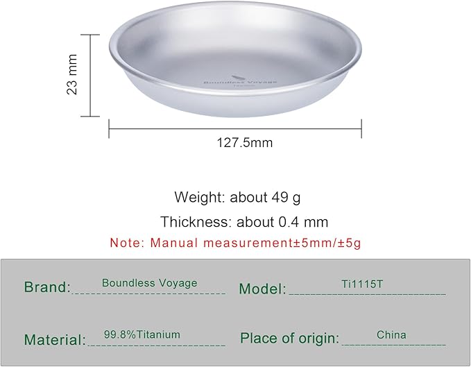 Boundless Voyage Titanium Camping Plate Dishes Saucer Lightweight Round Dinnerware Set Stackable
