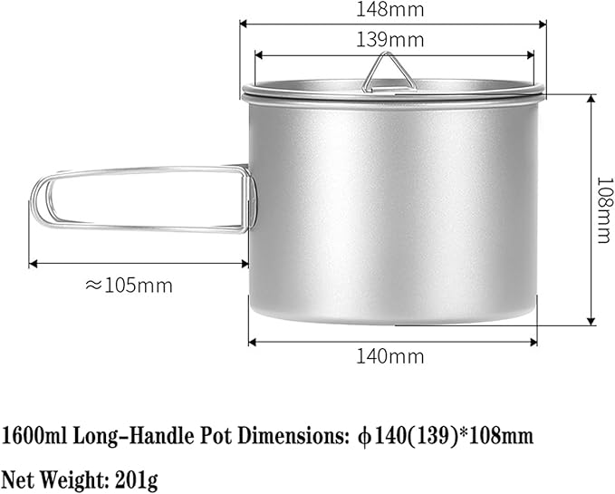 Titanium Pot 900ml & 1100ml & 1600ml Lightweight Camping Cookware for Outdoor Hiking Backpacking