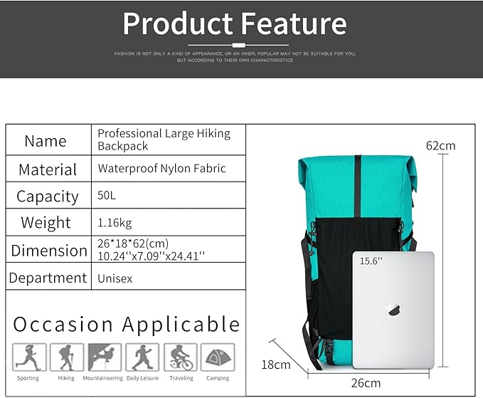 Hiking Backpack,40L to 50L Extra Large Capacity Hiking Bag,Internal Frame Camping Backpack,Upgraded