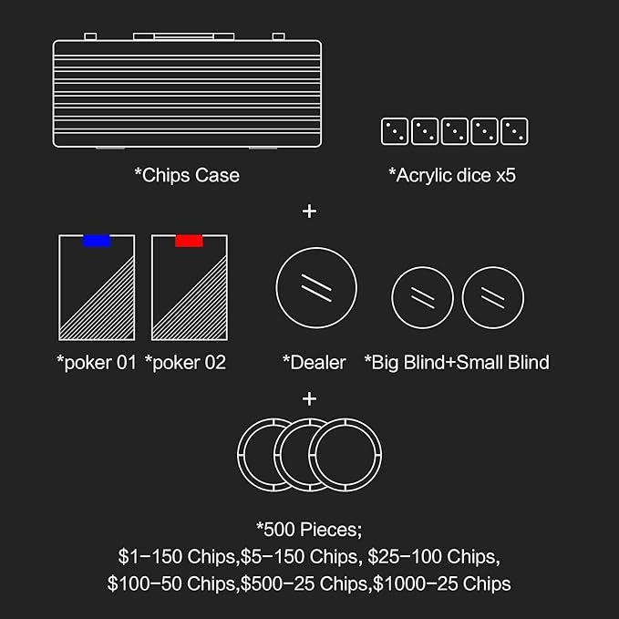 14g Clay Poker Chips Set, 500 Poker Chips, 39mm, with High-end Aluminum Carrying Case/2 Decks of