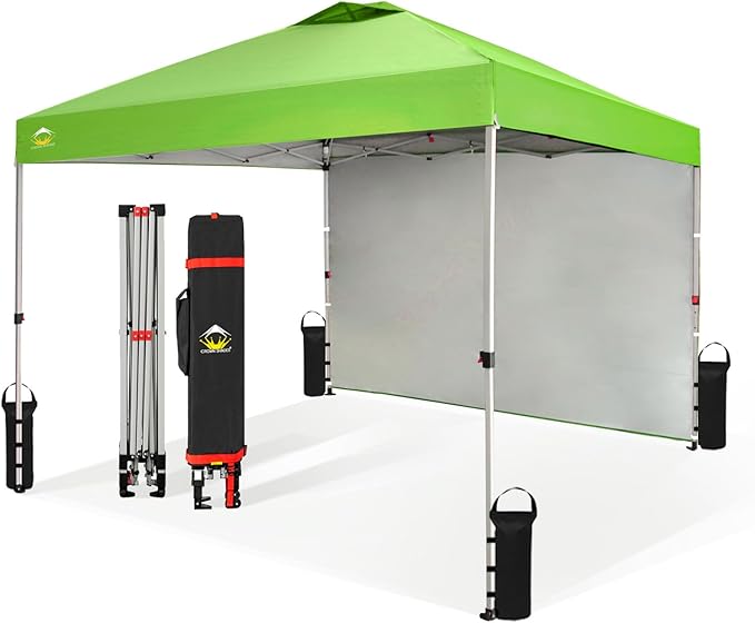CROWN SHADES 10x10 Pop Up Canopy with 1 Side Wall - Beach Tent with One Push Setup - Outdoor Sun