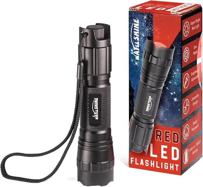 Stepless Dimming Red Light Flashlight, 620nm-630nm High Purity, Adjustable Brightness and Focus for
