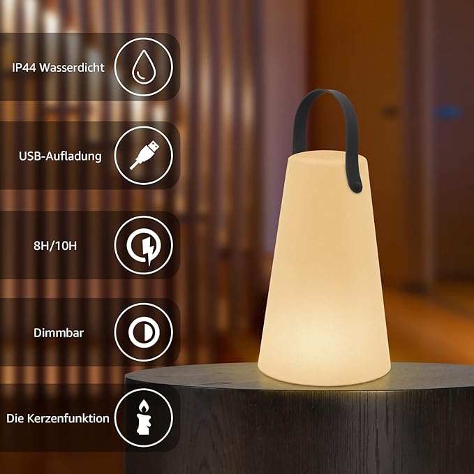 Portable Outdoor Table Lamp, Cordless Rechargeable Outdoor Table Lanterns RGB LED Lights with