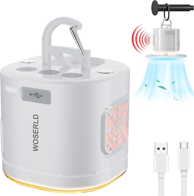 Portable Camping Light Camping Fan & Ultrasonic 3-in-1 Tent Lights USB Rechargeable 1200mAh Battery