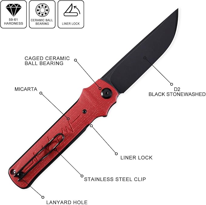 Petrified fish PFB04 Tena Folding Knife, 3.82" D2 Black Stonewashed Blade Micarta Handle Pocket