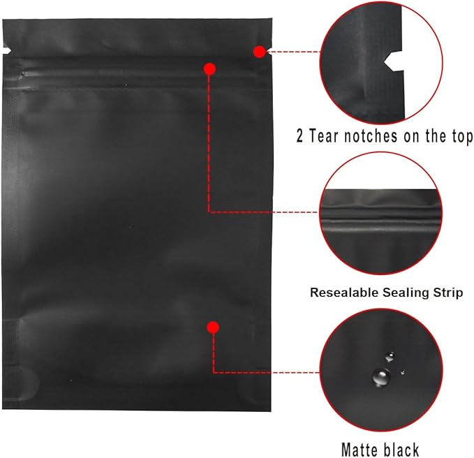 STUs 100 Pack Stand-Up Mylar Bags 6.3 x 9.4 Inch Smell Proof Bags Foil Pouch Double-Sided Food
