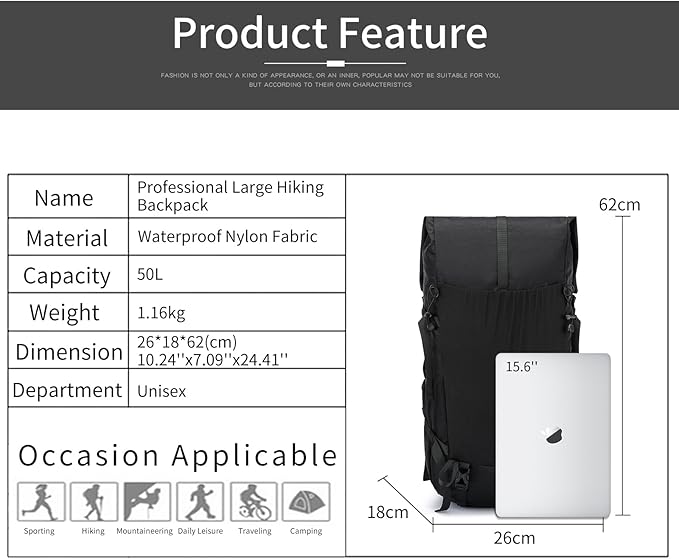 Hiking Backpack,40L to 50L Extra Large Capacity Hiking Bag,Internal Frame Camping Backpack,Upgraded