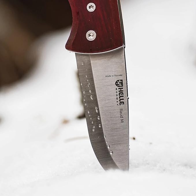 HELLE Knives - Raud M - Folding Pocket Knife - 2.72" Stainless Steel Blade with Red Birch Handle &