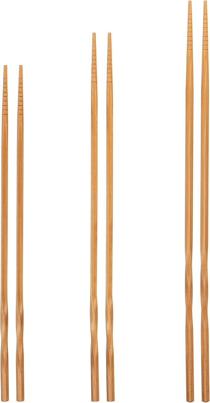 YOSUKATA Reusable Natural Wooden Long Cooking Chopsticks Set of 3 pairs: 11.8 inch, 13-inch, 14.2