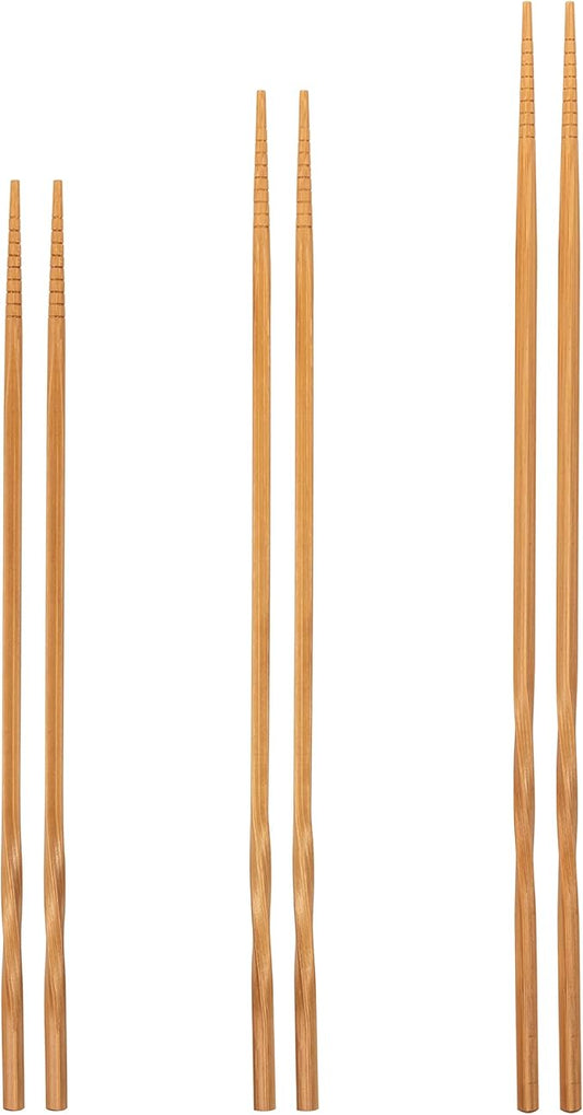 YOSUKATA Reusable Natural Wooden Long Cooking Chopsticks Set of 3 pairs: 11.8 inch, 13-inch, 14.2