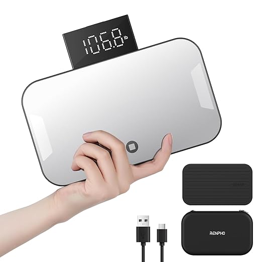 RENPHO Portable Rechargeable Scale for Body Weight, Travel Weight Scale with Travel Makeup Mirror
