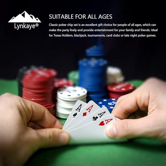 Plastic Poker Chips Set of 100 Pcs with Storage Box,Denomination Printed Casino Style Chip for