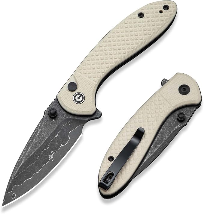 CIVIVI Faeger Pocket Folding Knife for EDC, 2.98" Damascus Blade G10 Handle, Reversible Clip for