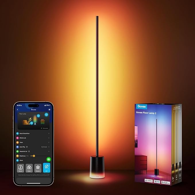 Govee Floor Lamp 2 with Matter, RGBIC, Warm Cool White LED, Alexa Compatible, 1725lm, Music Sync